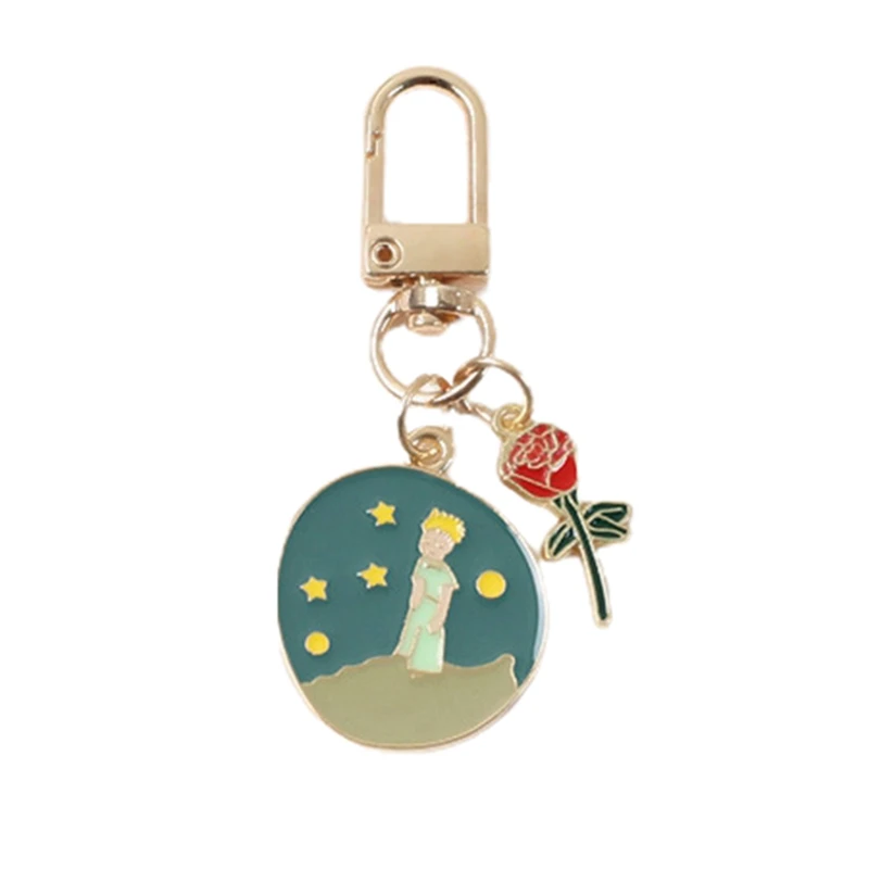 

Fashion Rose Boy Metal KeyChain Little Prince flower Keychain Romantic Bag Car Pendant Key Chains