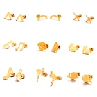 Женские минималистичные серьги-гвоздики из нержавеющей стали, милые Креативные серьги в виде животных, растений, гвоздики, украшения, аксессуары