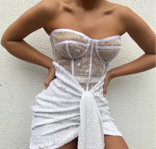 Summer Womens Sexy Strapless Lace Hollow Out Mesh Sheer Blouses Top Sleeveless Shirts Ladies Casual Blouse Party Club Wear Tops | Женская