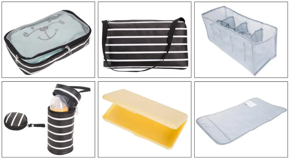 Aboutbaby Diaper bag 9 pieces set nappy totes large capacity for baby mom dad Travel Bag with Stroller Straps Baby Care Bags | Багаж и