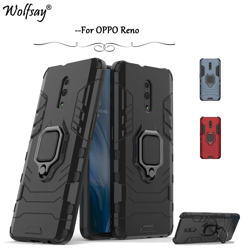 

For OPPO Reno Case Shockproof Armor Rubber Kickstand Ring Holder Back PC Phone Case For OPPO Reno Protective Cover For OPPO Reno