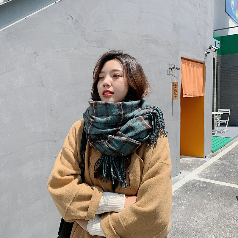 

Autumn and Winter Imitation Cashmere Scarf New Korean Version of A Hundred Long-style Faux Scarf, Grid Neck Girl