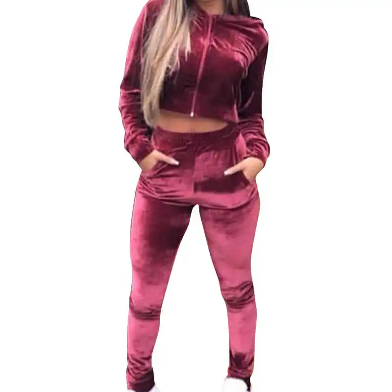 

Women Velvet 2 Two Piece Set Tracksuit Velor Smooth Soft Home Suit Women Fitness Set Outfit for Women moda 2020