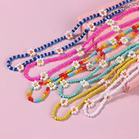 2021new korean sweet colorful little daisy acrylic flowers boho beaded clavicle necklaces for women girls jewelry