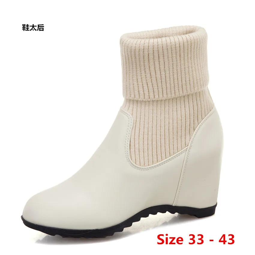 Сапоги до середины икры женская обувь на танкетке увеличивающая рост Сезон весна