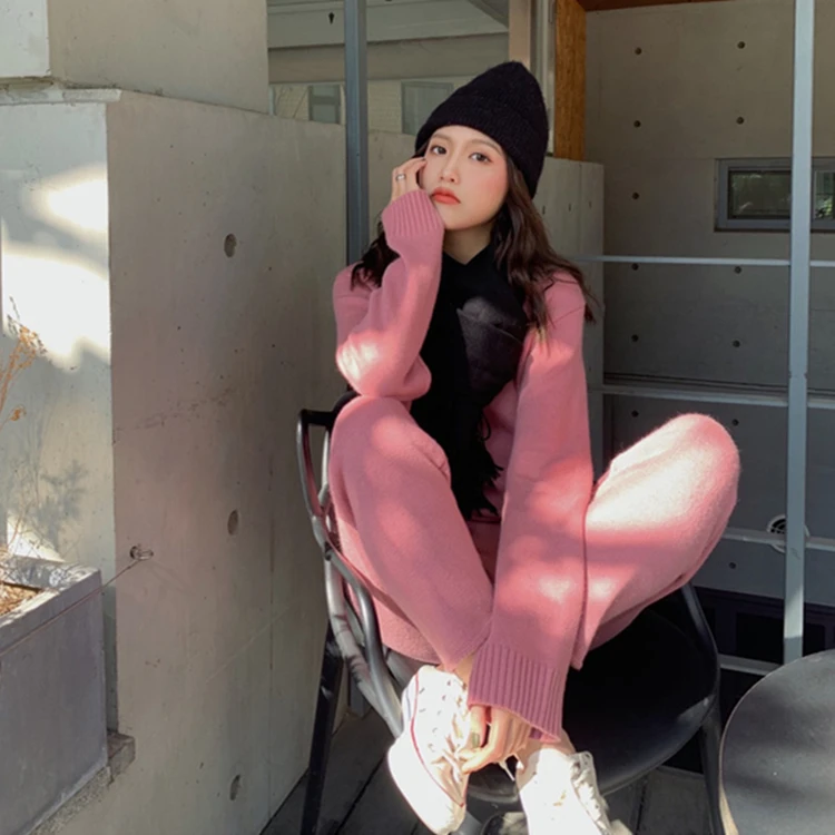 

Women Sweater Two Piece knitted Sets Slim Tracksuit Spring Autumn Fashion Sweatshirts Sporting Suit Female