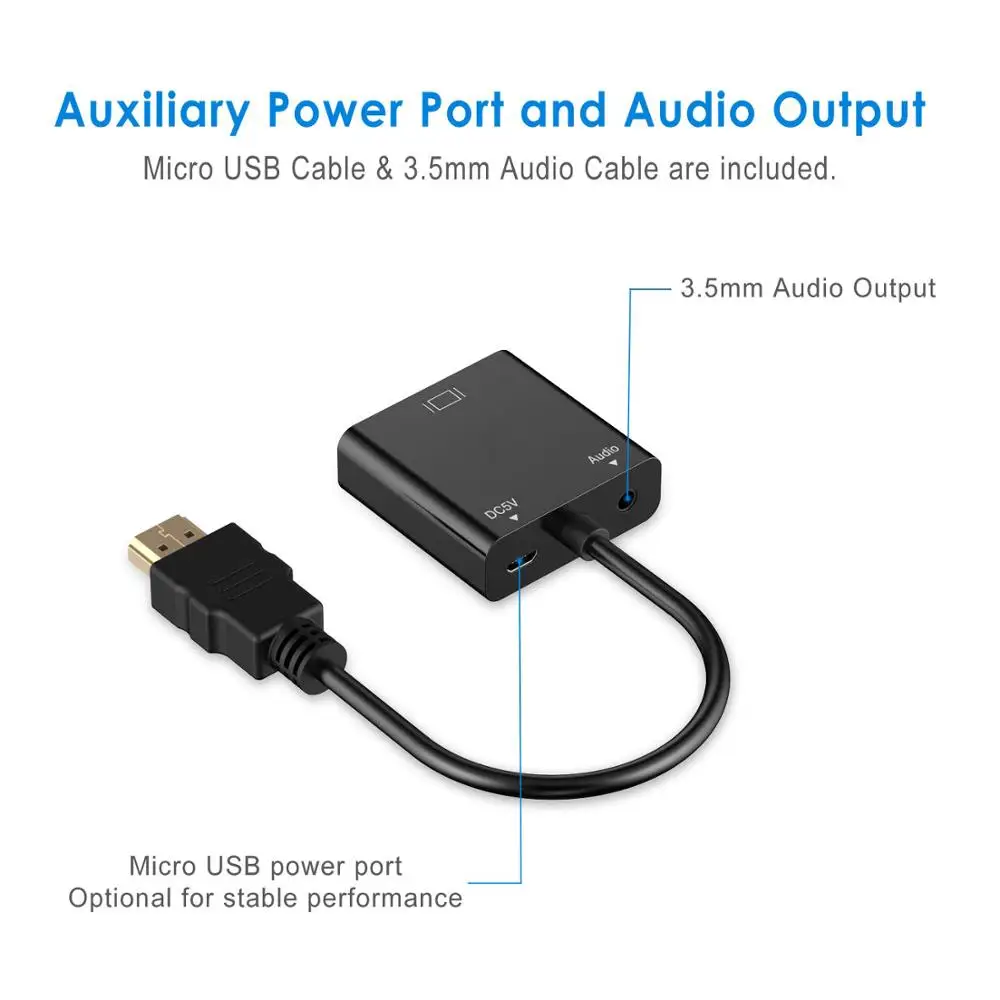 Amkle HDMI VGA адаптер HDMI Мужской к VGA Женский видео конвертер 1080P цифро-аналоговый аудио для ПК ноутбук планшет проектор