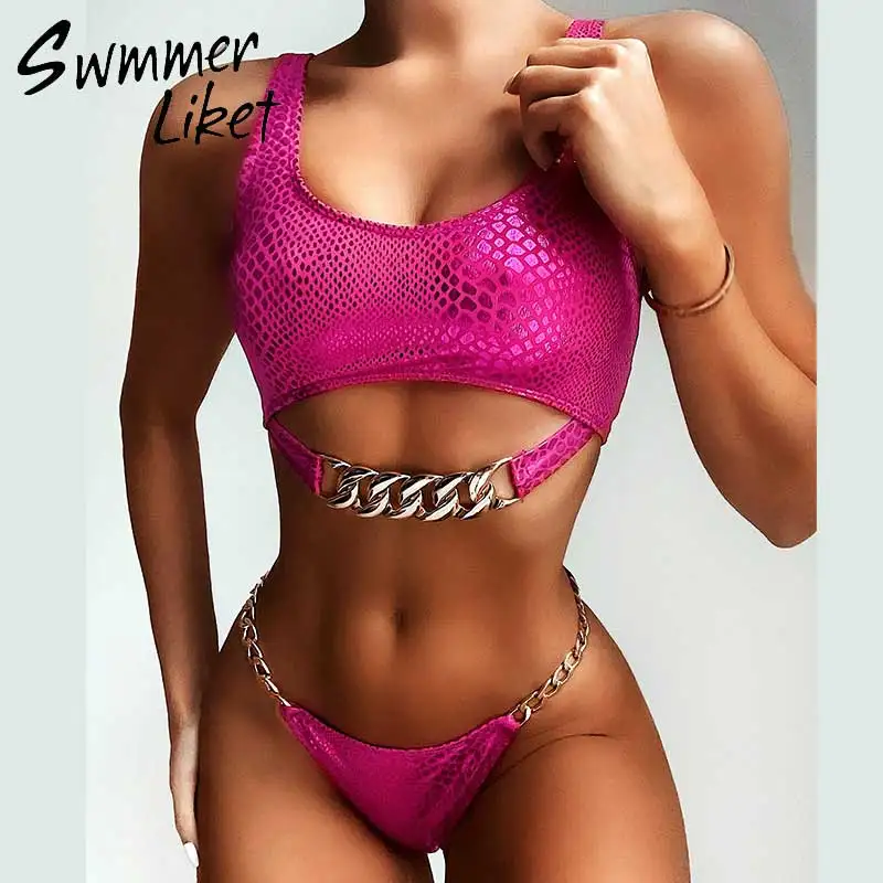 Серебряные бикини со змеей сексуальный купальник пуш ап Женский неоновый 2020