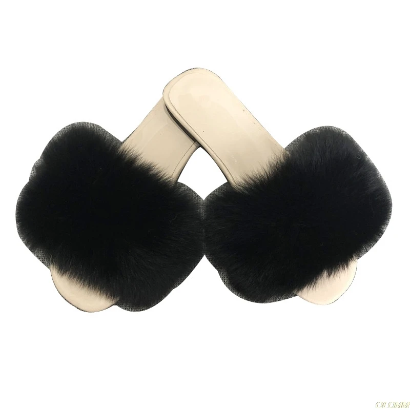 

2020 Women Furry Slippers Ladies Shoes Cute Plush Fox Hair Fluffy Sandals Women's Fur Slippers Winter Warm Slippers Women Hot