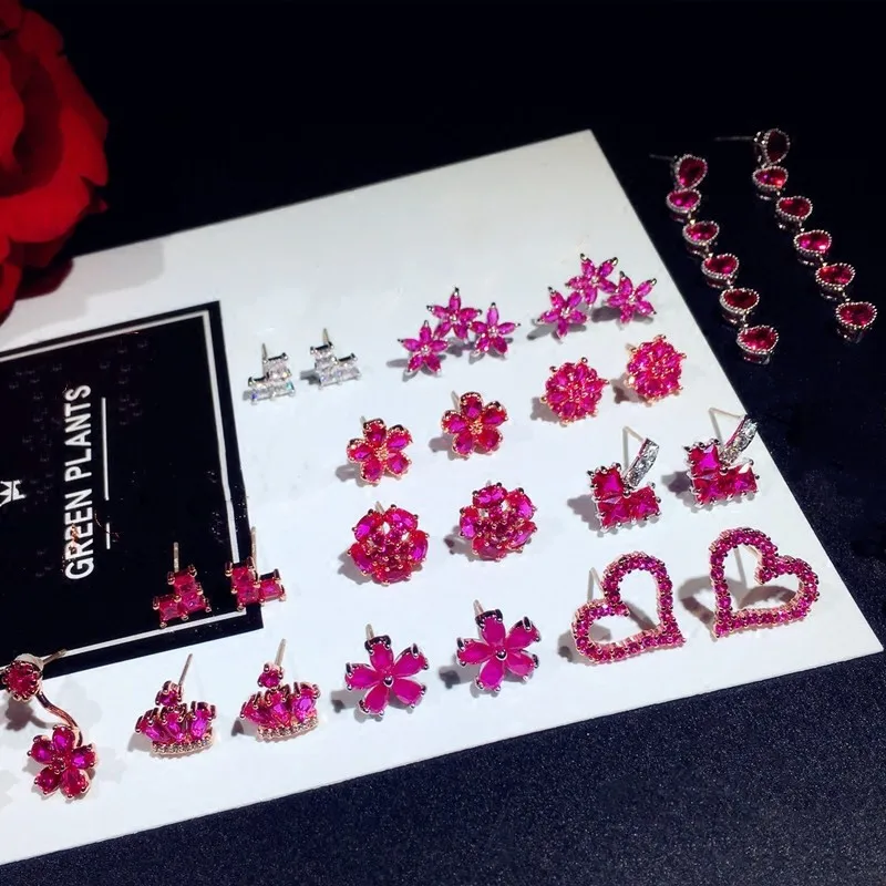 Женские серьги-подвески из стерлингового серебра S925 пробы рубиновое ювелирное