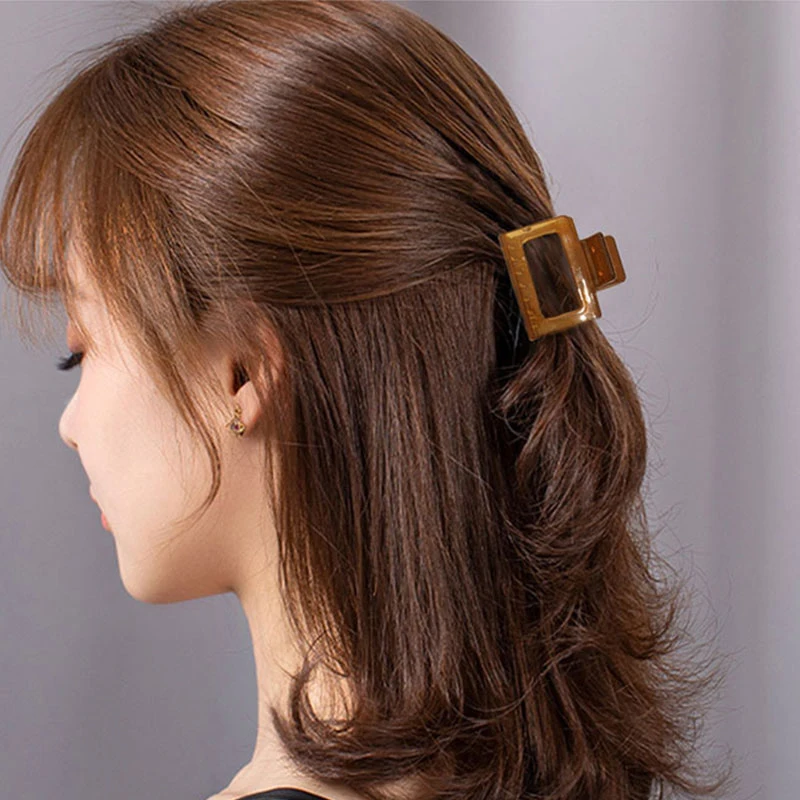 

1PC Fashion Korean Women Hair Accessories Amber Leopard Print Hair Claw Korean Acrylic Barrette Geometric Acetate Hair Clip