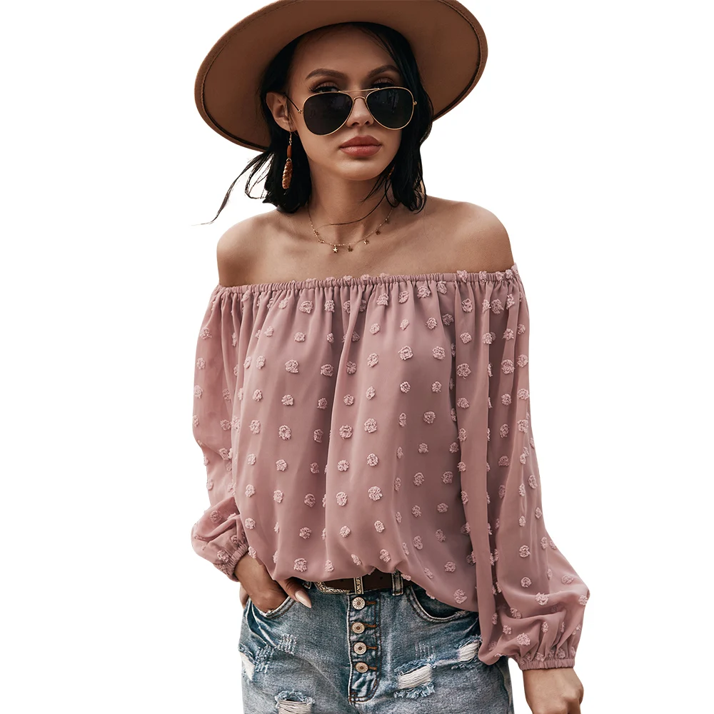 

IZALEWIS Casual Woman Top Casual Slash Neck Lantern Sleeve Woman Tshirts Vintage 2020 Women Fashion Clothing Summer Dropshipping