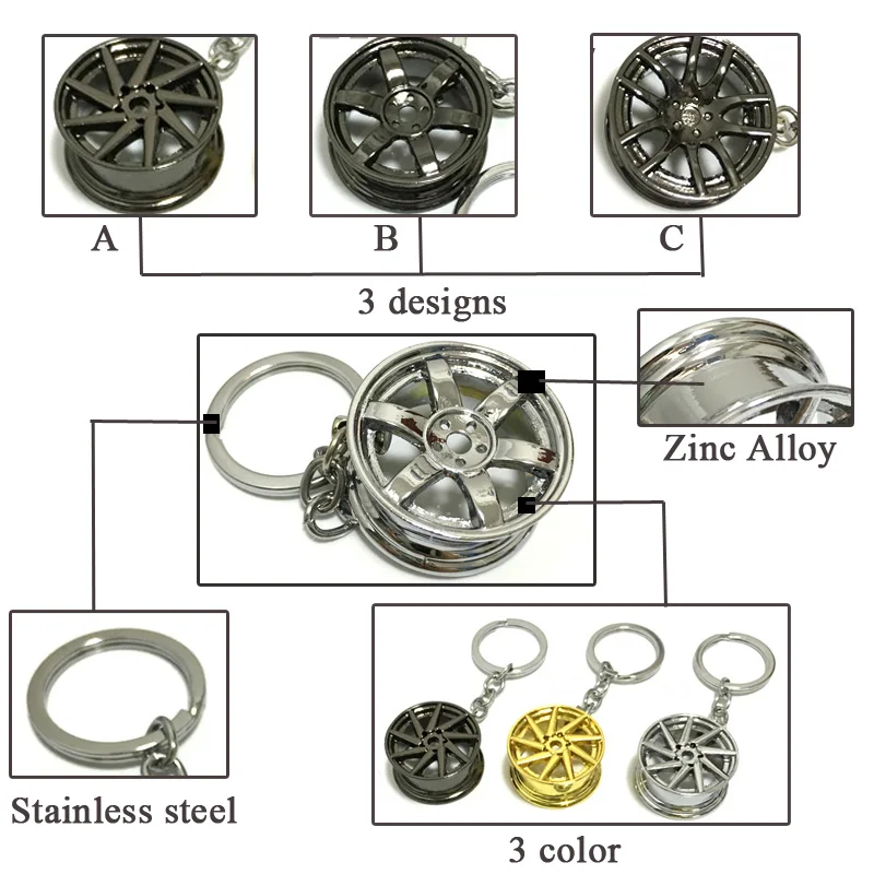 Брелок для ключей автомобиля алюминиевый держатель с колесным ободом мужчин и