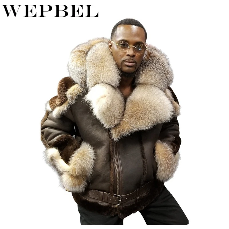 

Mandylandy Men's Leather Jacket Lambswool Winter Male Plus Velvet Motorcycle Jackets Tops Lapel Men Warm Thick PU Faux Fur Coats