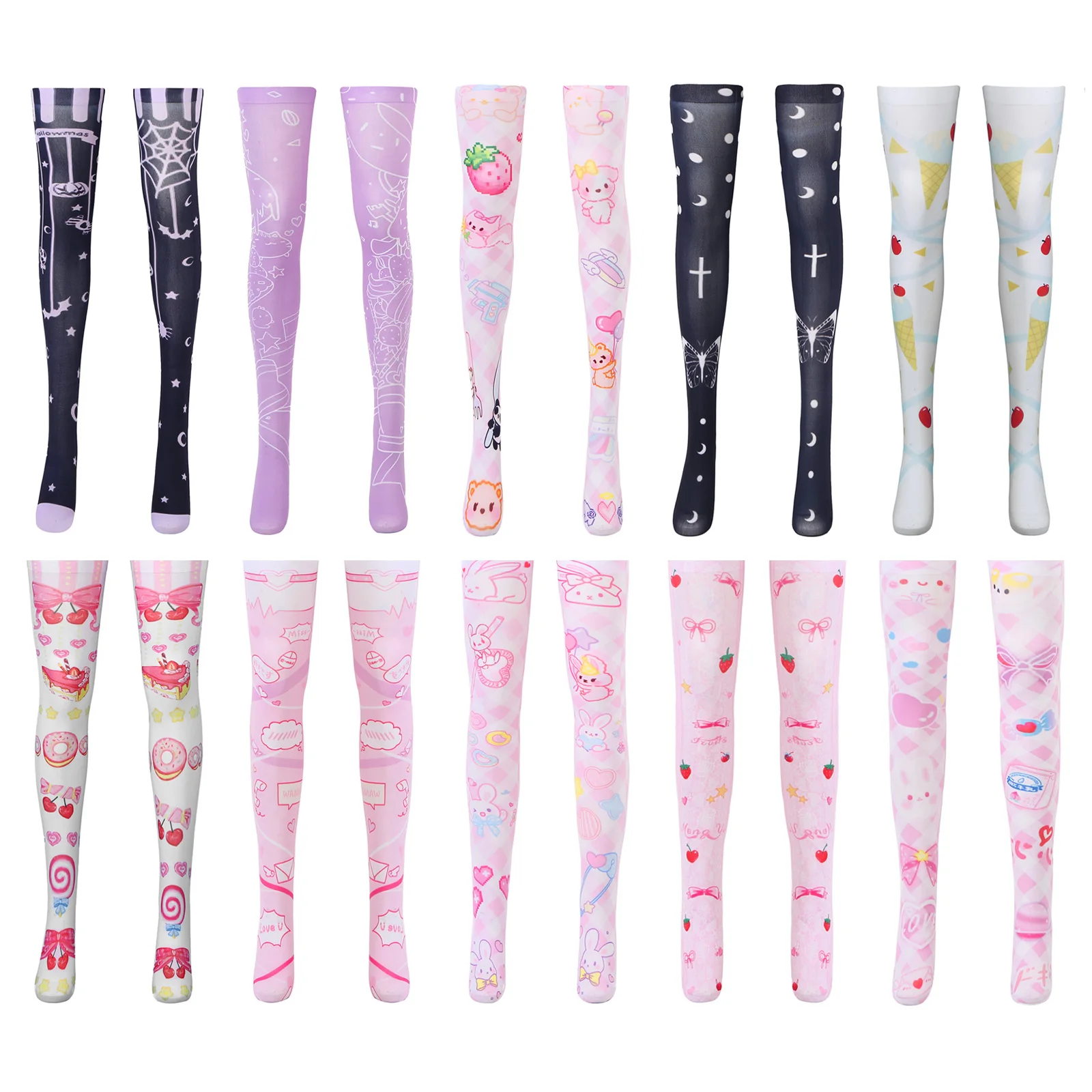 Чулки выше колена с принтом для женщин и девочек длинные чулки из полиэстера в