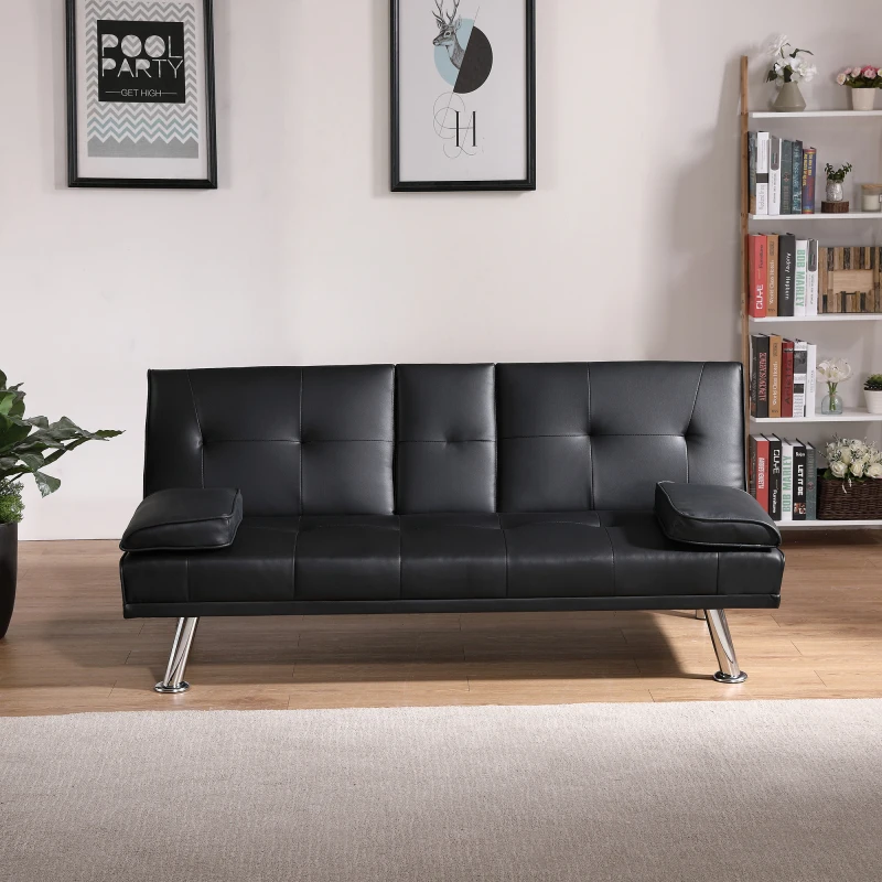 Многофункциональный складной диван-кровать в современном стиле для спальни,боковые подлокотники, металлические ножки, прочный и прочный, черный