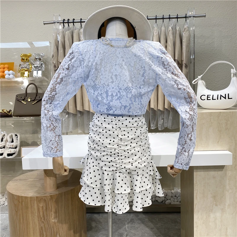 

Brand Original Design Wave Point Irregular High Waist Flounce Skirt2021 Versatile Temperament Show Thin Wrap Hips Wrinkled Skirt