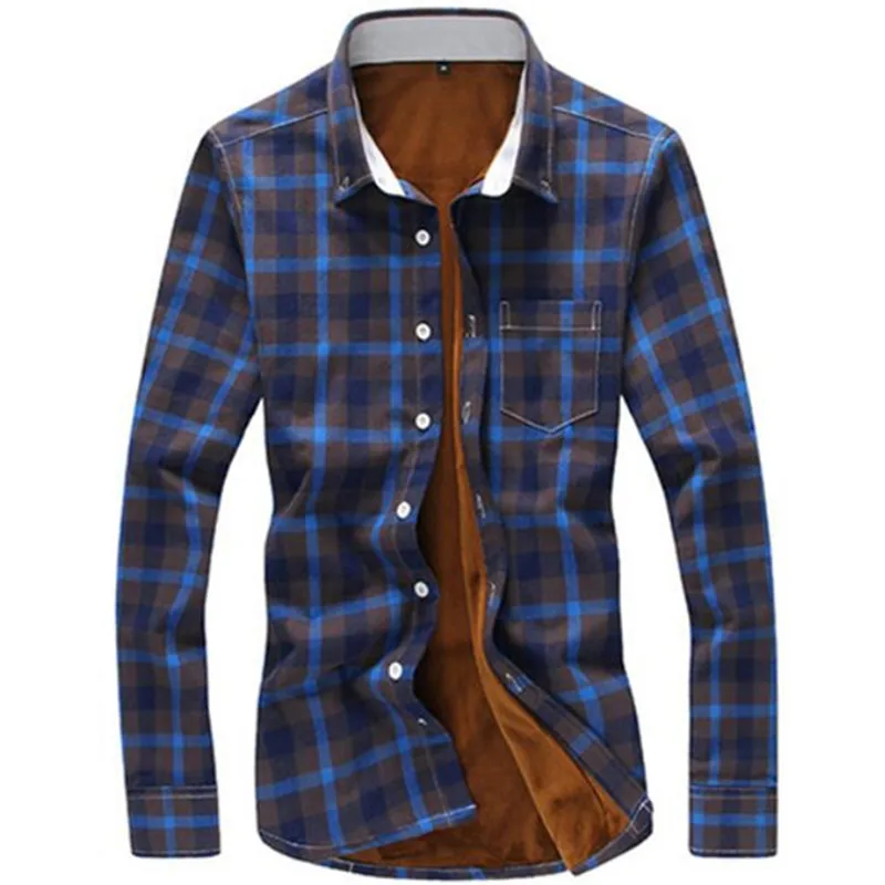 

Рубашка Мужская Фланелевая в клетку, модная теплая хлопковая Рабочая сорочка с длинным рукавом, Повседневная приталенная, одежда для работ...