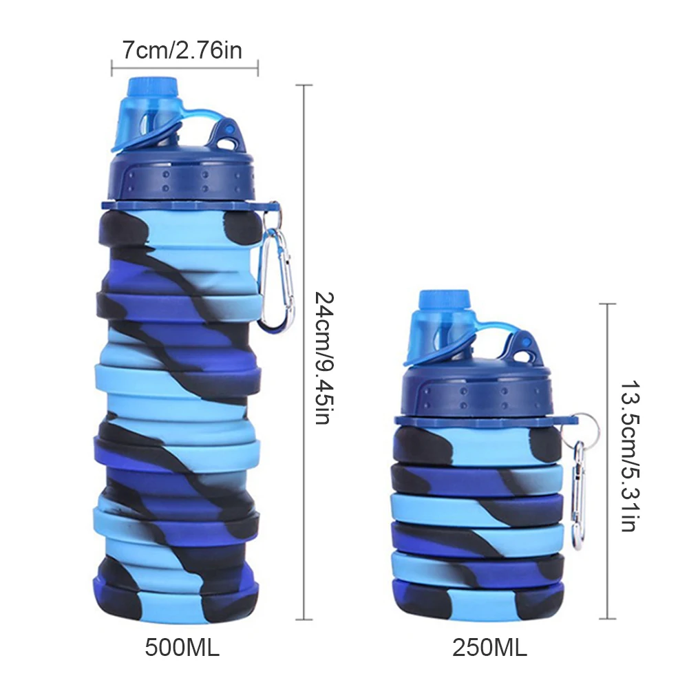 

500ML Silicone Collapsible Water Bottles Portable Leakproof Wide Mouth Travel Water Bottle ,For Cycling Camping Gym Bicycle