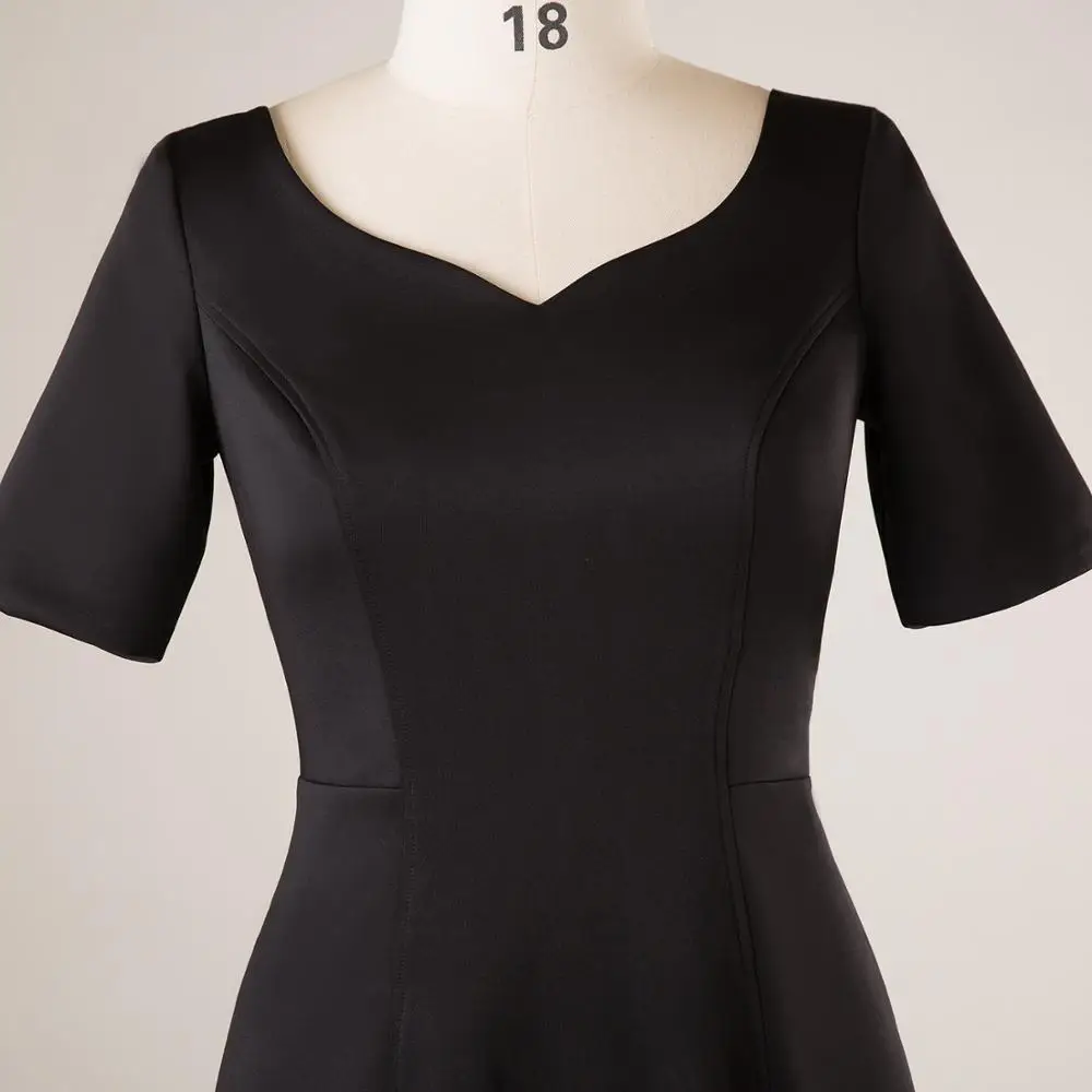 Simple Black Plus Size Homecoming Dress 2020 New Half Sleeves V-neck A-line Tea-length Zipper-up for Party | Свадьбы и торжества