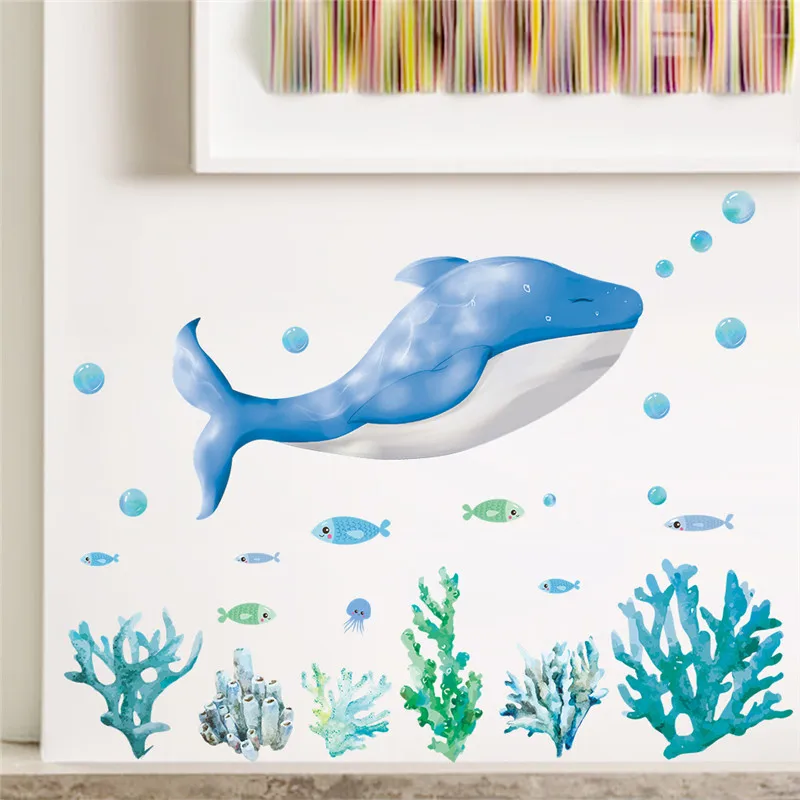 

Whale Bubble Sea Grass Underwater Scenery Wall Art Stickers For Kids Room Baseboard Home Decor Diy Cartoon Fish Decals