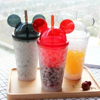 summer crushed ice cup milk tea cup handy cup men and women refrigeration double layer plastic straw cup 350ml water bottle