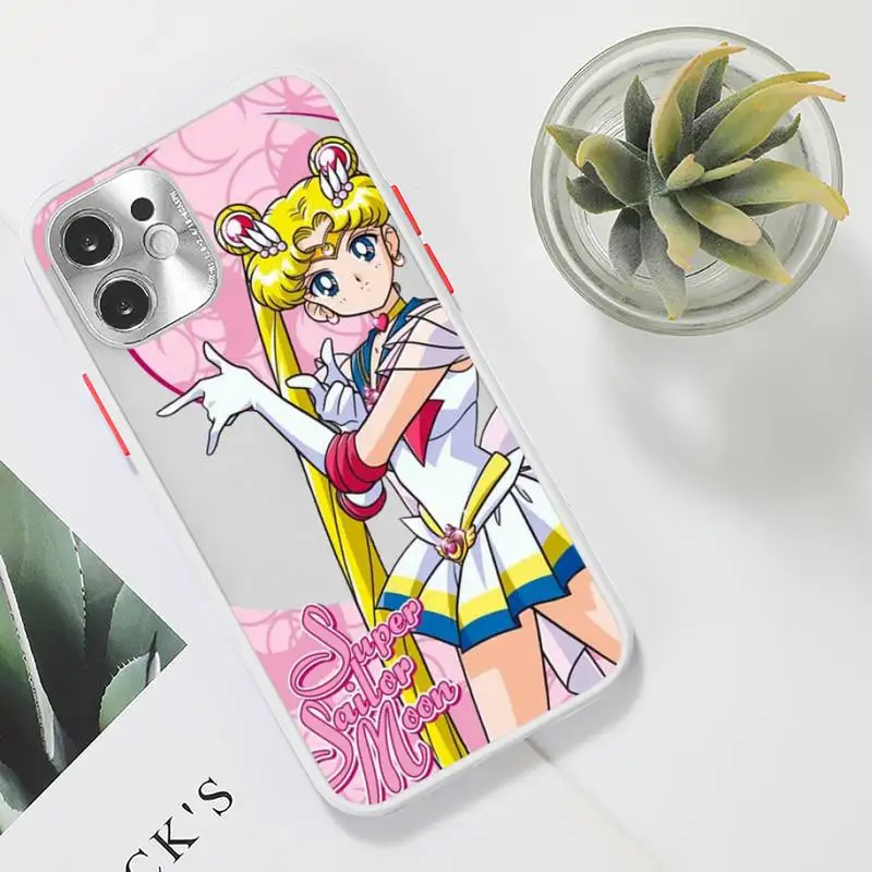 

Japan Anime Sailor Moon Princess Phone Case For iPhone 12 11 Mini Pro XR XS Max 7 8 Plus X Matte transparent White Back Cover