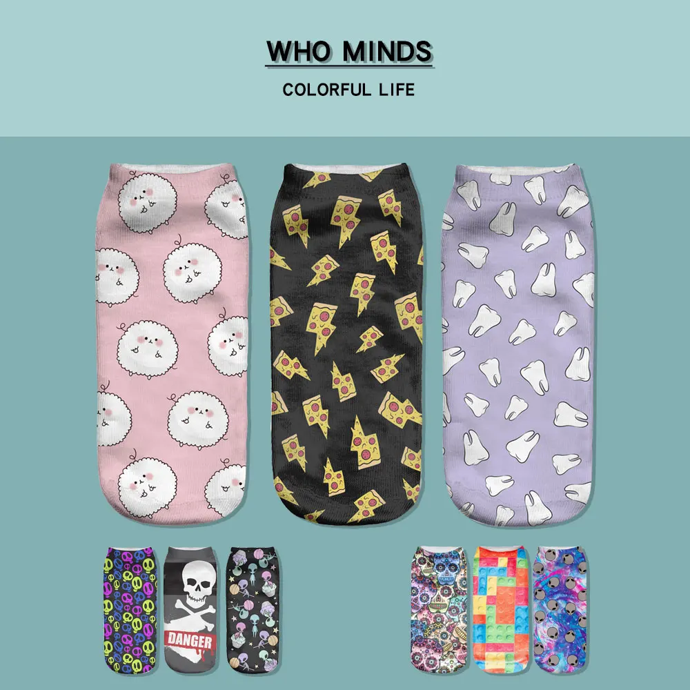 Носки женские хлопковые в стиле Харадзюку милые с рисунком черепа фиолетового