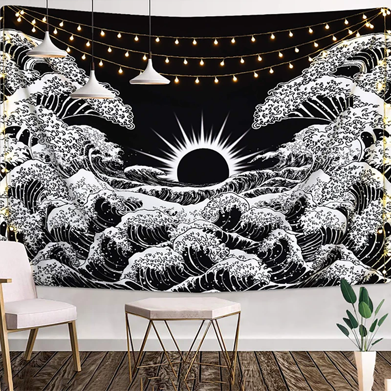 

Great Wave Tapestry Sunset-Ocean Printed Wall Hangings Tablecloth Square Beach Throw Rug Home Decoration Wall Cloth Tapestries