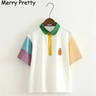 Футболка женская хлопковая с вышивкой MERRY PRETTY, Повседневная Милая Белая футболка в стиле Харадзюку с рукавами в стиле пэчворк, на лето