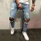 Модные мужские рваные джинсы черныесиниесерые джинсы в стиле хип-хоп