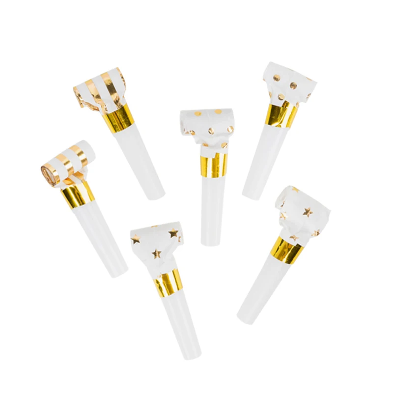

6pcs Blowout Gold Stripe Star Dot Foil Party Props Noise Maker Birthday kids Toy Whistle Decoration Supplies Eco-Friendly