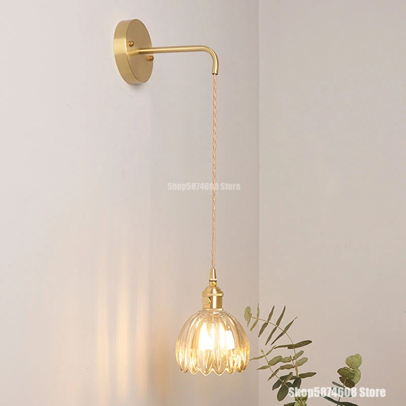 Японский стиль латунные Стеклянные Настенные светильники прикроватные для