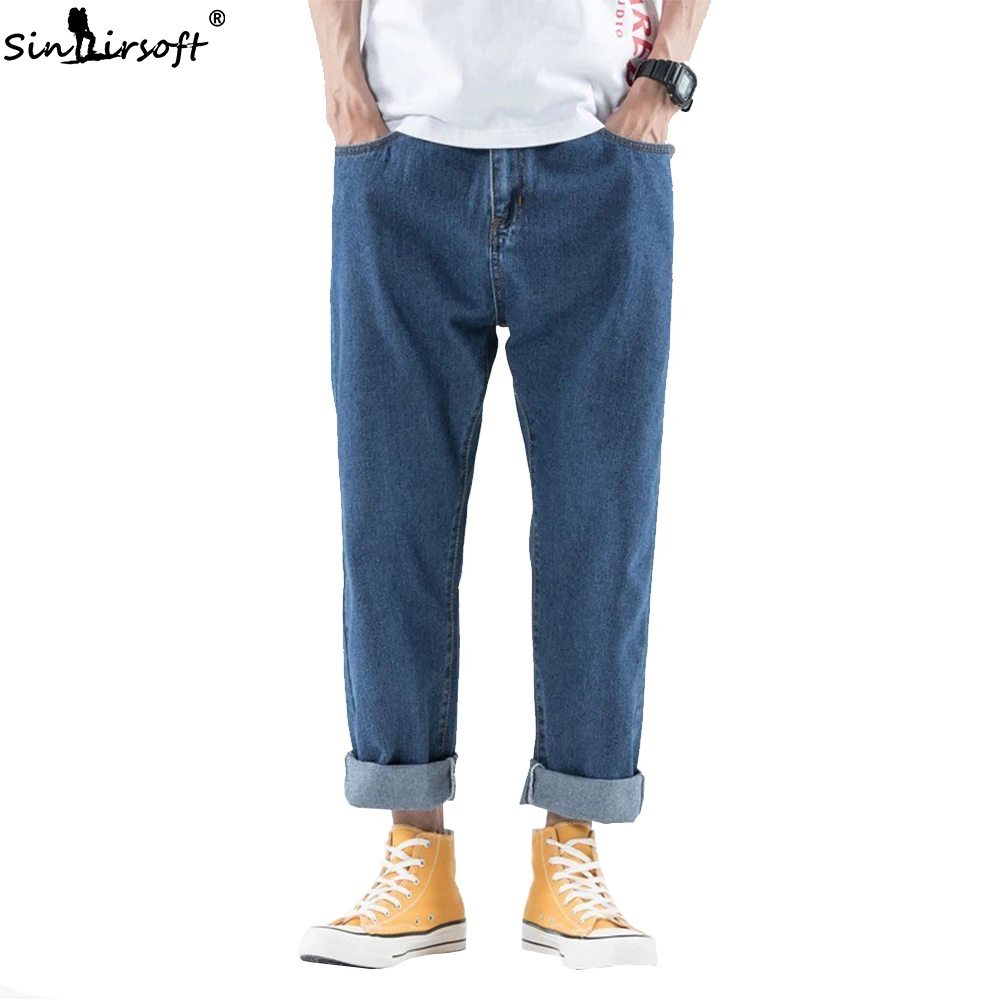 Мужские свободные джинсы в стиле хип-хоп синие брюки из хлопка Корейском размеры