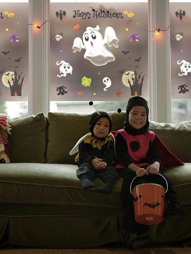 Новые цветные электростатические наклейки на Хэллоуин оформление окна без