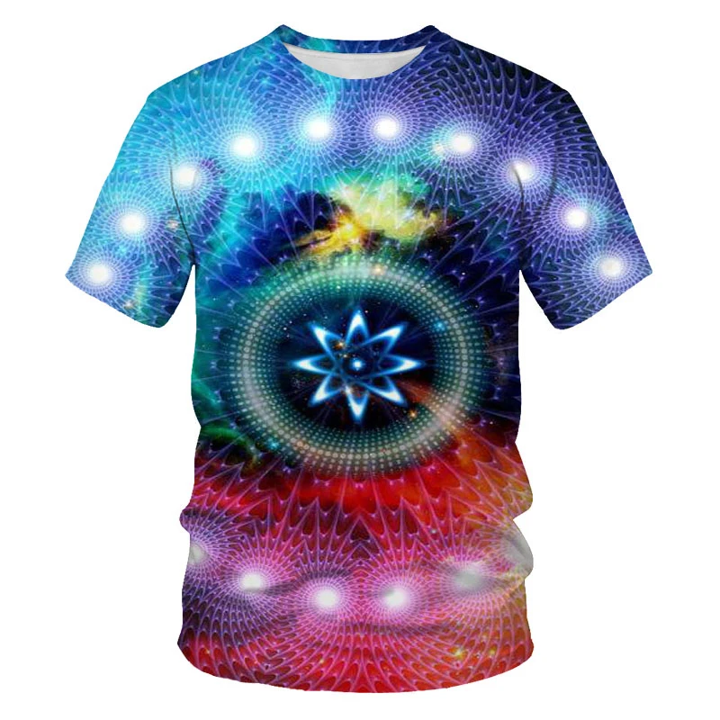 

Colorful vortex new summer 3D printing men's T-shirt, good-looking oversized T-shirt, children's wear, parent-child wear 6XL