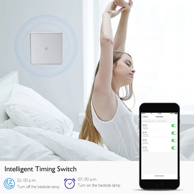 Серебряный умный светильник с Wi-Fi для ЕС/Великобритании, сенсорная стеклянная панель, 1 комплект, 1 способ, приложение Smart life, дистанционное управление, работает с Alexa Google Home