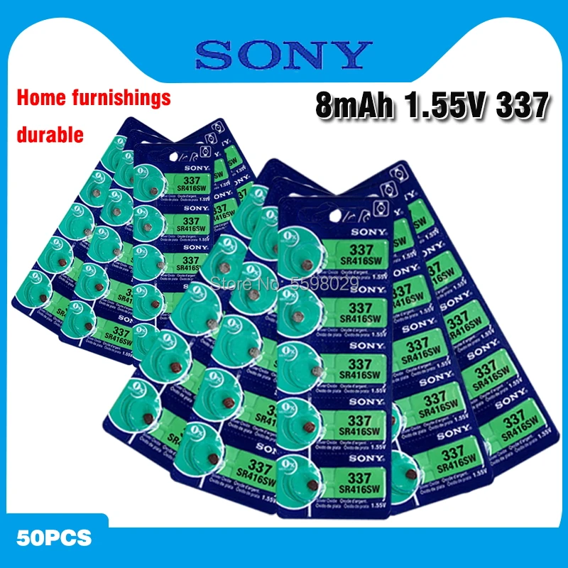 50 шт. Sony оригинальный аккумулятор для часов 337 SR416SW серебристый оксид 1 55 в