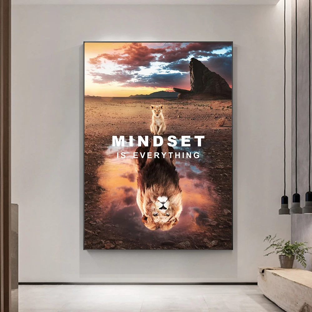 Животные вдохновляющие картины на холсте большие маленькие Львы Mindset настенные
