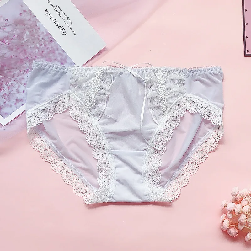 

Fashion French Style Women Underpants Female Panties Comfort Intimates Lace Underwear Briefs Ice Silk Sweet Sexy Lingerie
