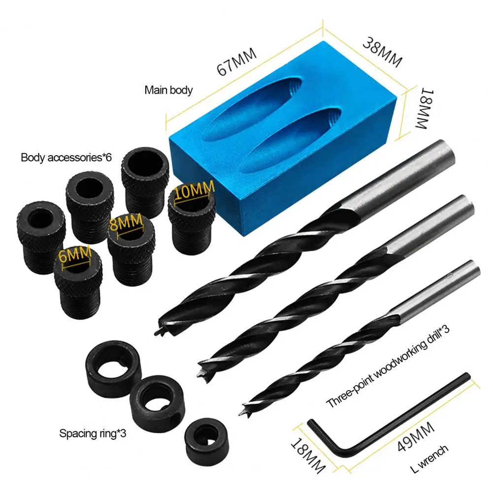 

15 Degree Aluminum Blue Oblique Hole Jig Locator Drill Bits Set Woodworking Tool