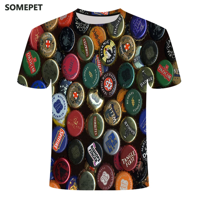 

Yellow foam summer beer digital printing tshirt men and women round neck short-sleeved T-shirt casual fashion T-shirt