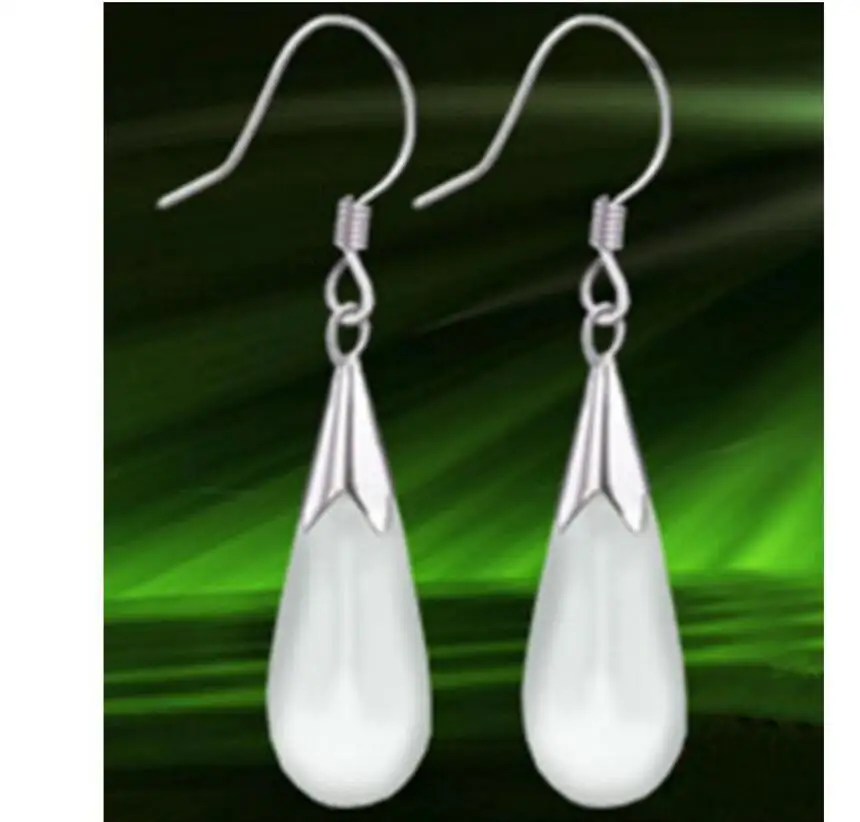 Женские длинные серьги цепочки из серебра 925 пробы с опалом/кошачьим