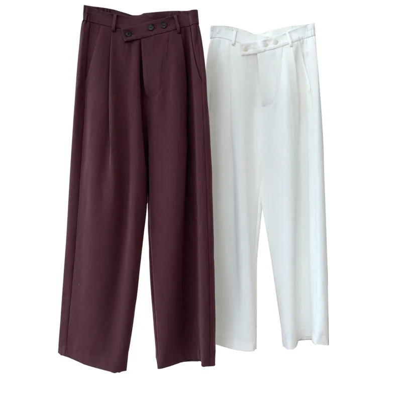 

DEAT New Autumn And Winte Fashion Casual Solid Color High Waist Wide Leg Trousers Loose Slimm Loose Long Pants Women SF456