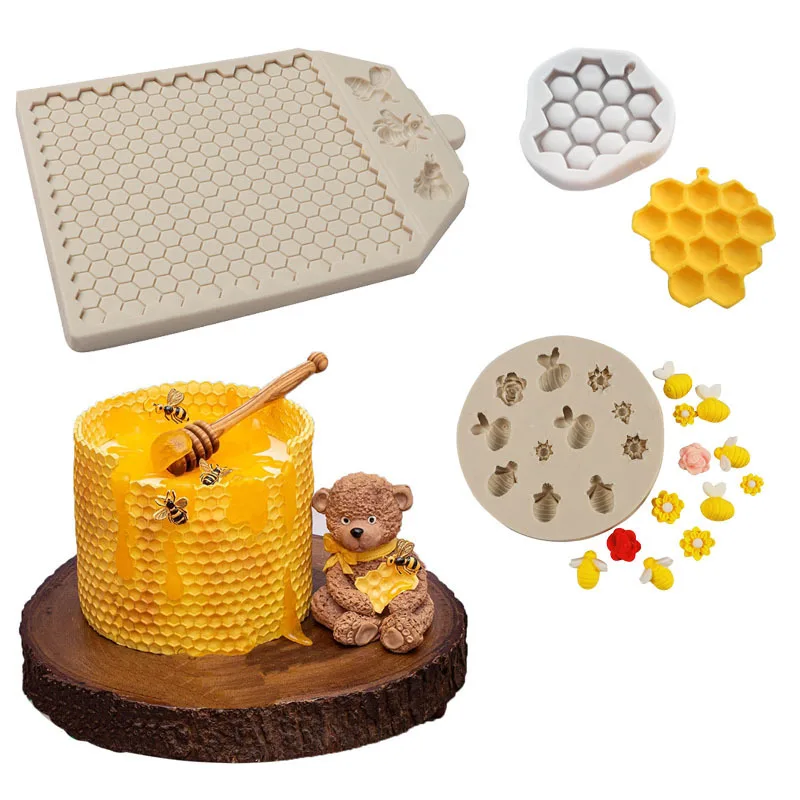 

Honeycomb Texture Silicone Fondant Mold Bee Chocolate Fudge Biscuit Cake Lace Decoration Tool Cake Tools