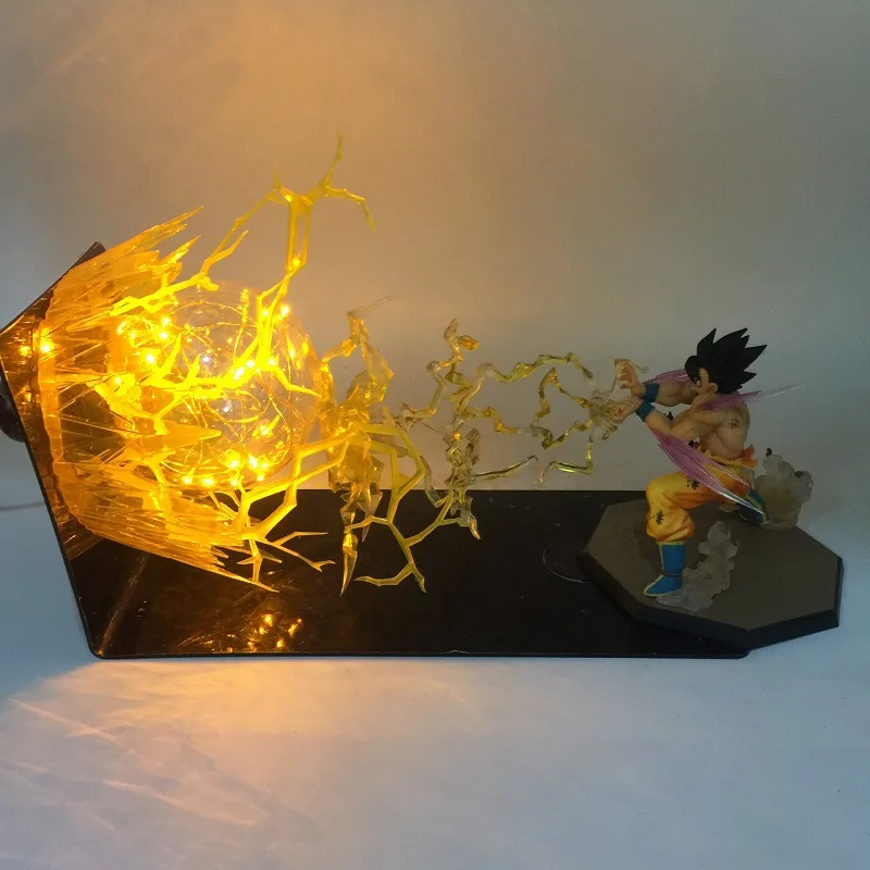 

[Funny] Anime DBZ Wukong Vegeta Spirit Bomb Action Figures model LED Lamp light ball Toy Kamehameha Explosion Scene craft toy