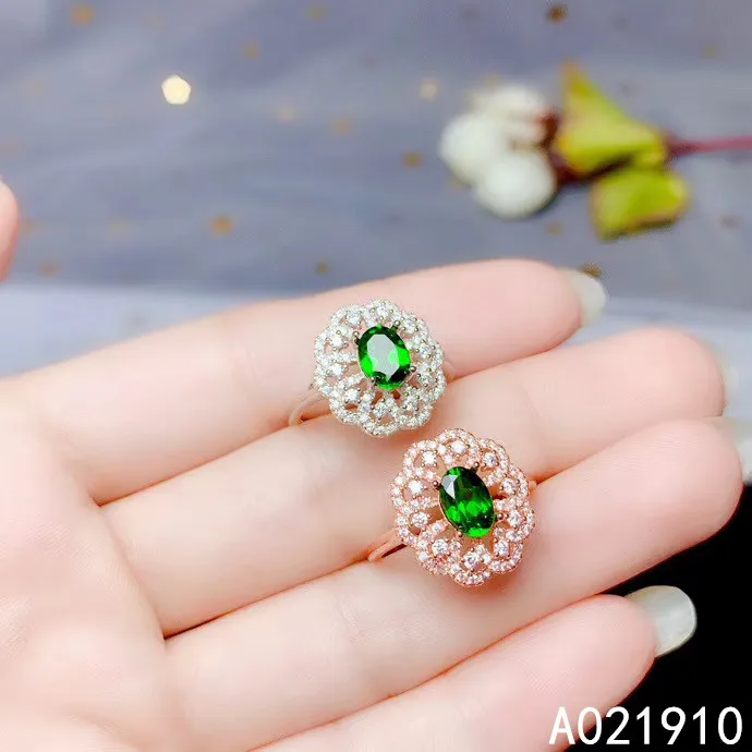 

KJJEAXCMY boutique jewelry 925 sterling silver inlaid Natural Diopside gemstone female ring support detection noble popular