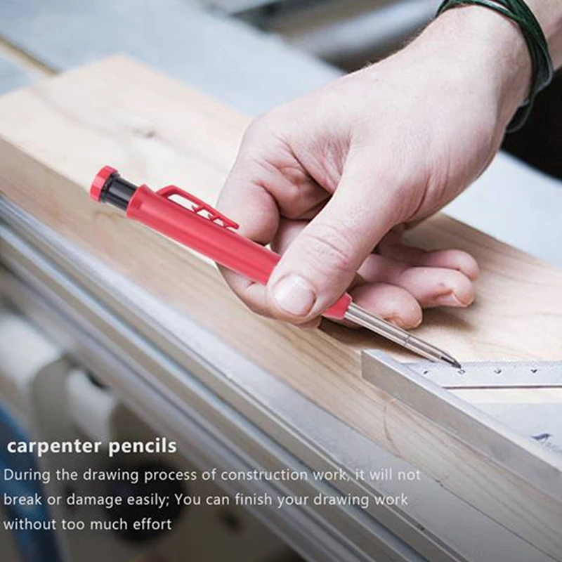 Solid Carpenter Pencil Set with Refill Leads Deep Hole Mechanical Marker Marking Tool for Scriber |