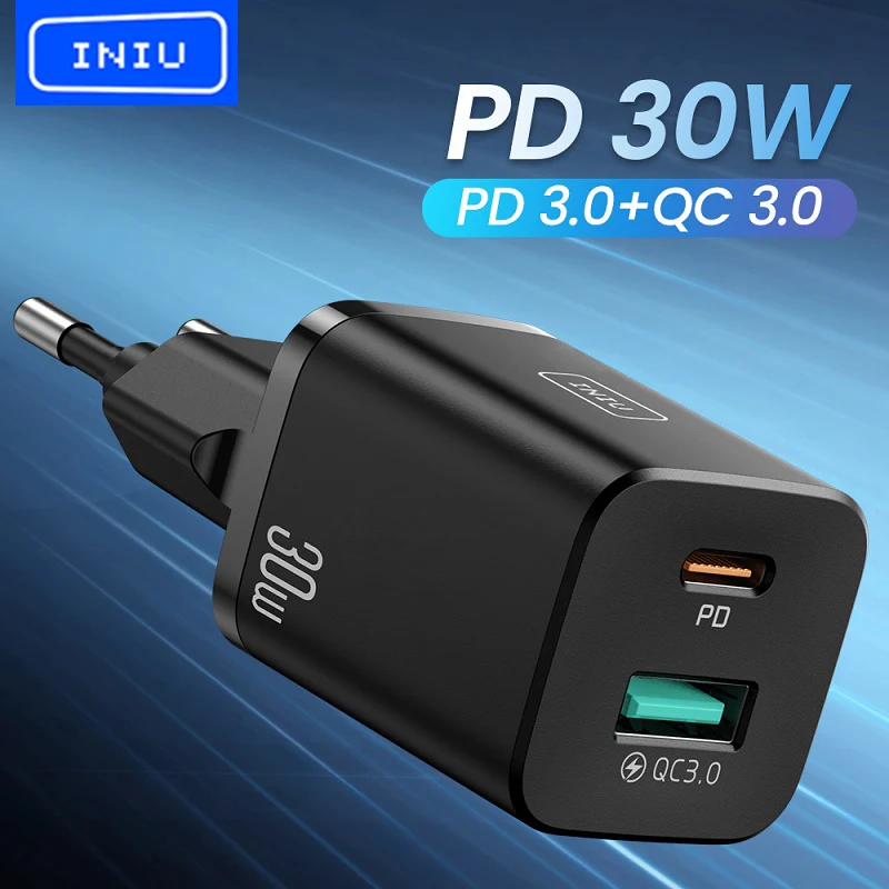 Зарядное устройство INIU, 30 Вт, USB C, PD3.0, QC4.0, быстрая зарядка, настенный адаптер для iPhone 13, 12, 11 Pro, Samsung S21, Huawei, Xiaomi, Macbook Air, iPad - изображение