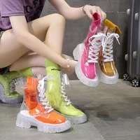 transparent martens boots summer thin womens 2021new lace up platform short boots glass crystal shoes roman sandals